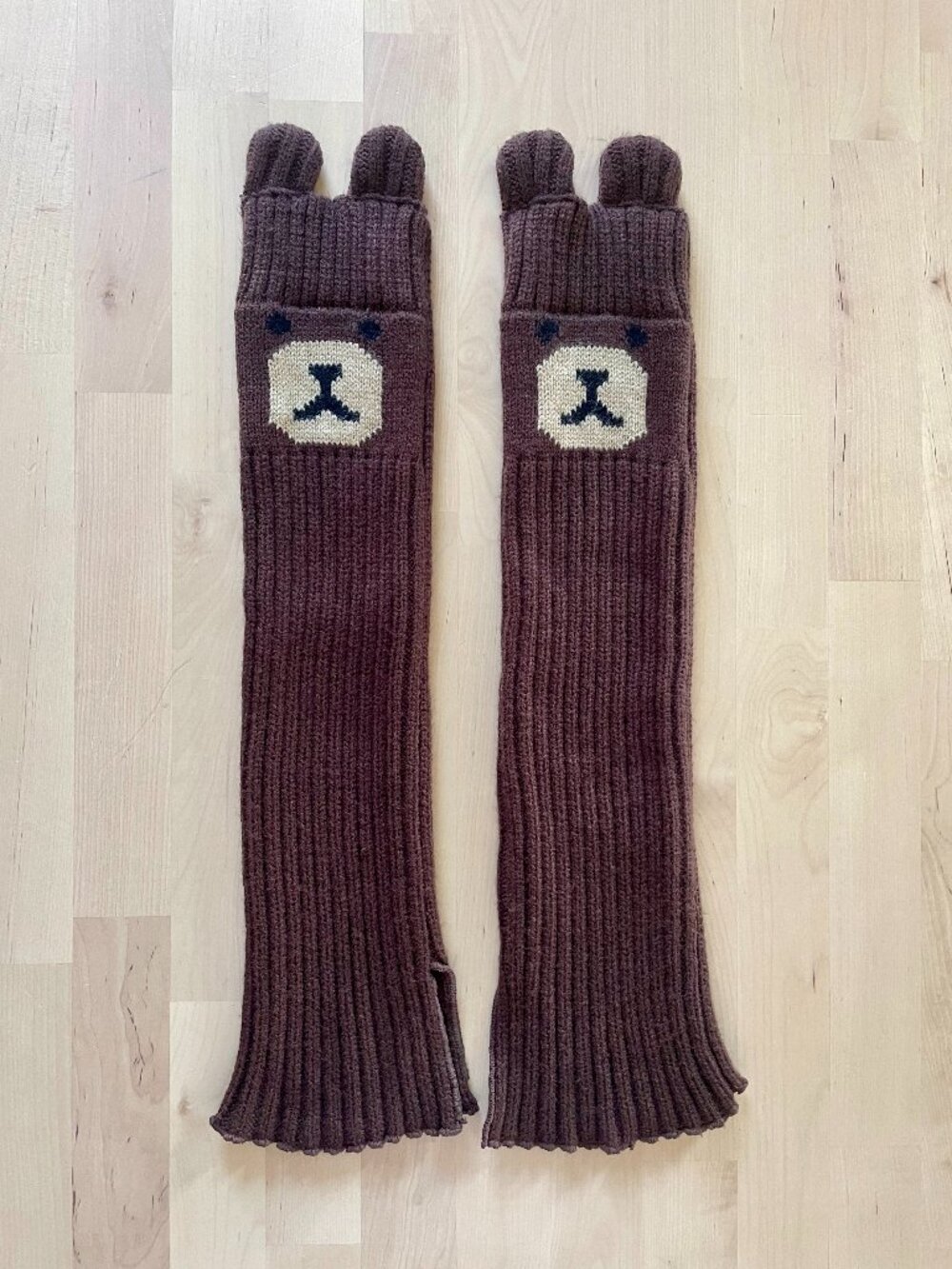 Teddy Fresh Women's Brown Thick Rib Bear Leg Warmers with Ears NWOT NEW One Size
